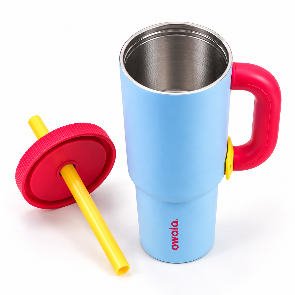 Owala Style 1250ml Insulated Tumbler with Built-In Straw & Handle Pink Sky blue