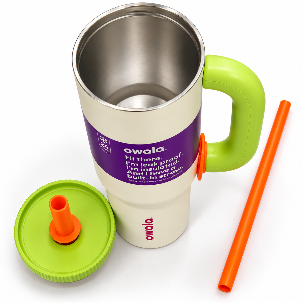 Owala Style 1250ml Insulated Tumbler with Built-In Straw & Handle Cream