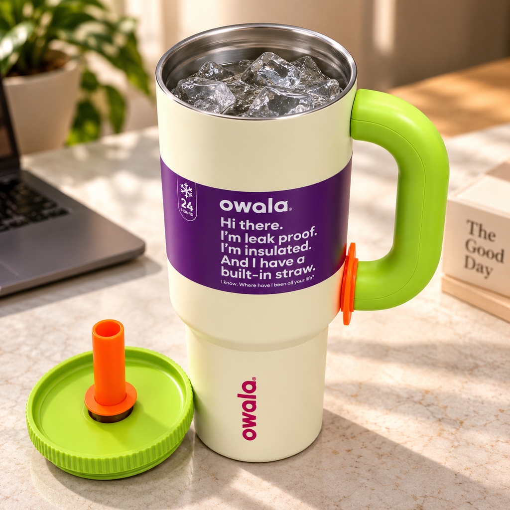 Owala Style 1250ml Insulated Tumbler with Built-In Straw & Handle Cream