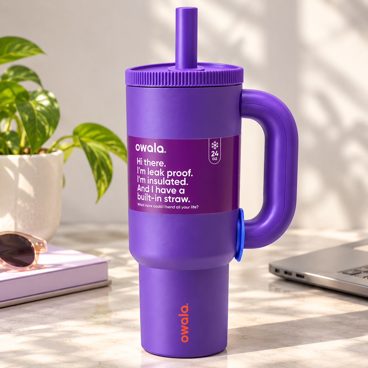 Owala Style 1250ml nsulated Tumbler with Built-In Straw & Handle Purple