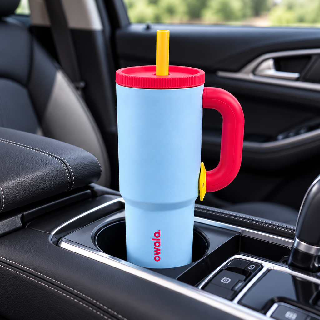 Owala Style 1250ml Insulated Tumbler with Built-In Straw & Handle Pink Sky blue