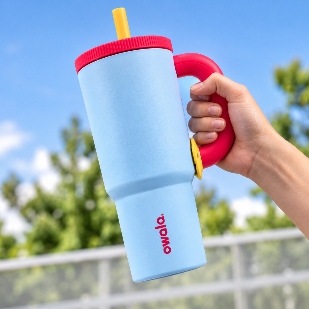 Owala Style 1250ml Insulated Tumbler with Built-In Straw & Handle Pink Sky blue