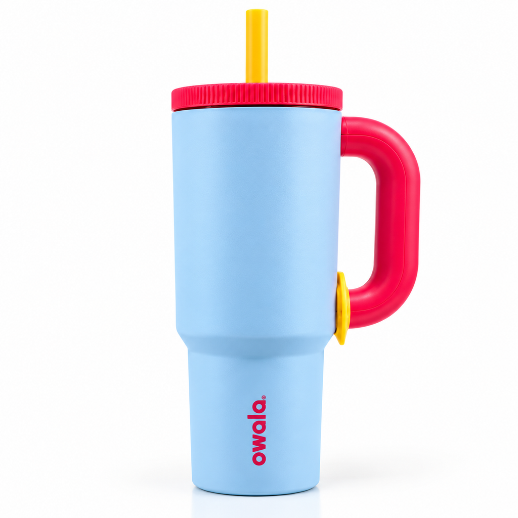 Owala Style 1250ml Insulated Tumbler with Built-In Straw & Handle Pink Sky blue