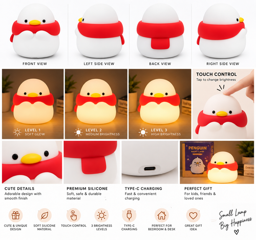 3D Penguin Touch Night Lamp | 3-Level Brightness Control