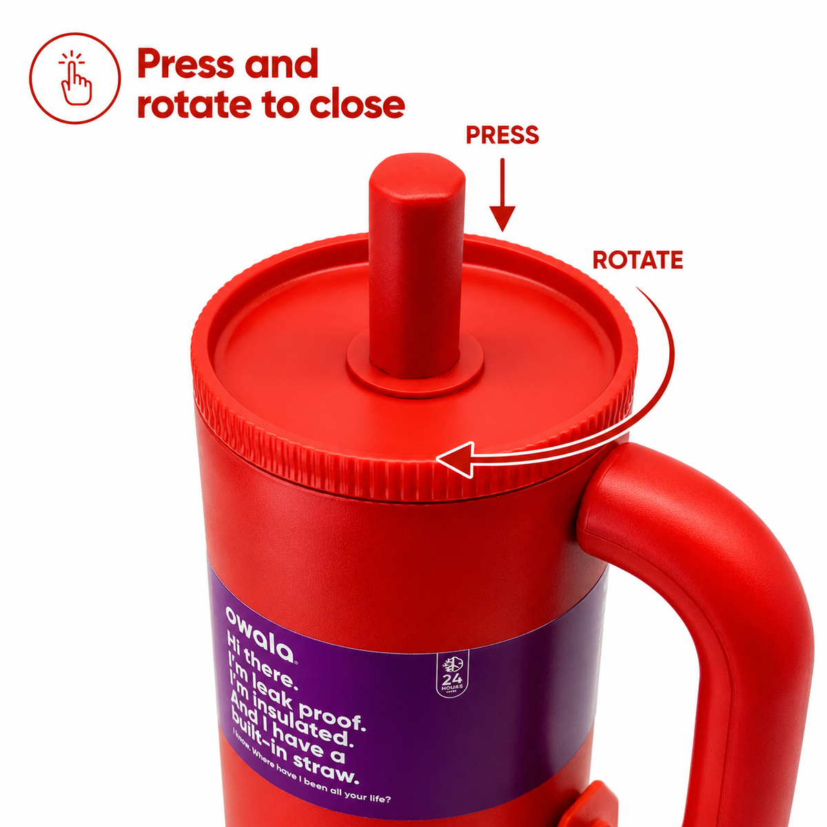 Owala Style 1250ml Insulated Tumbler with Built-In Straw & Handle Cherry Red