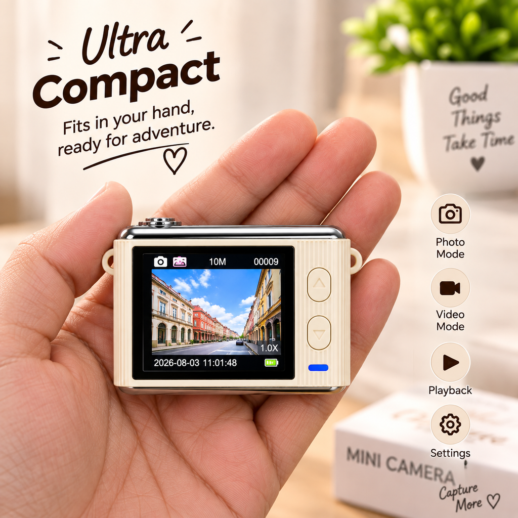 Mini Keychain Camera – HD Digital Camera with 16X Zoom (white)
