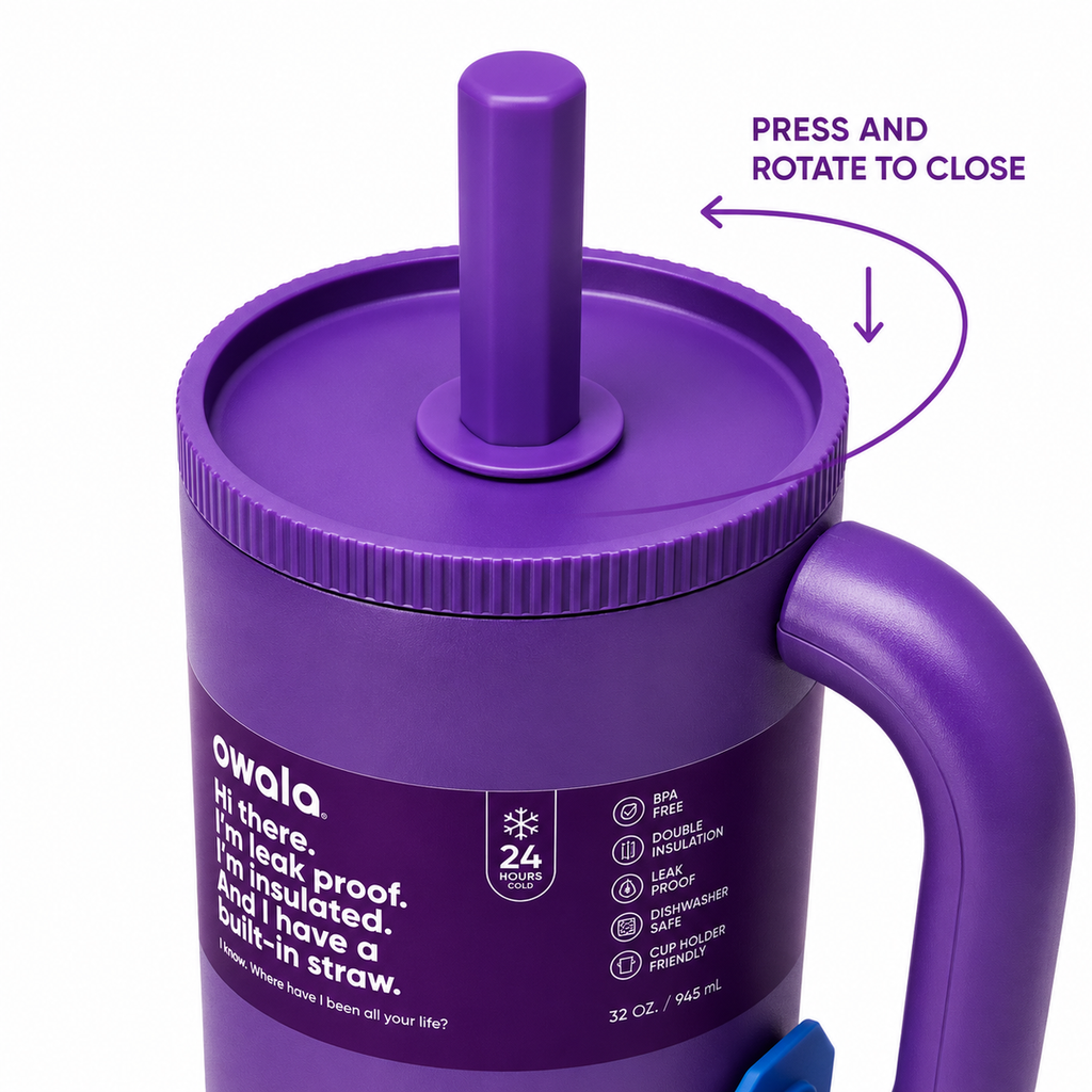 Owala Style 1250ml nsulated Tumbler with Built-In Straw & Handle Purple