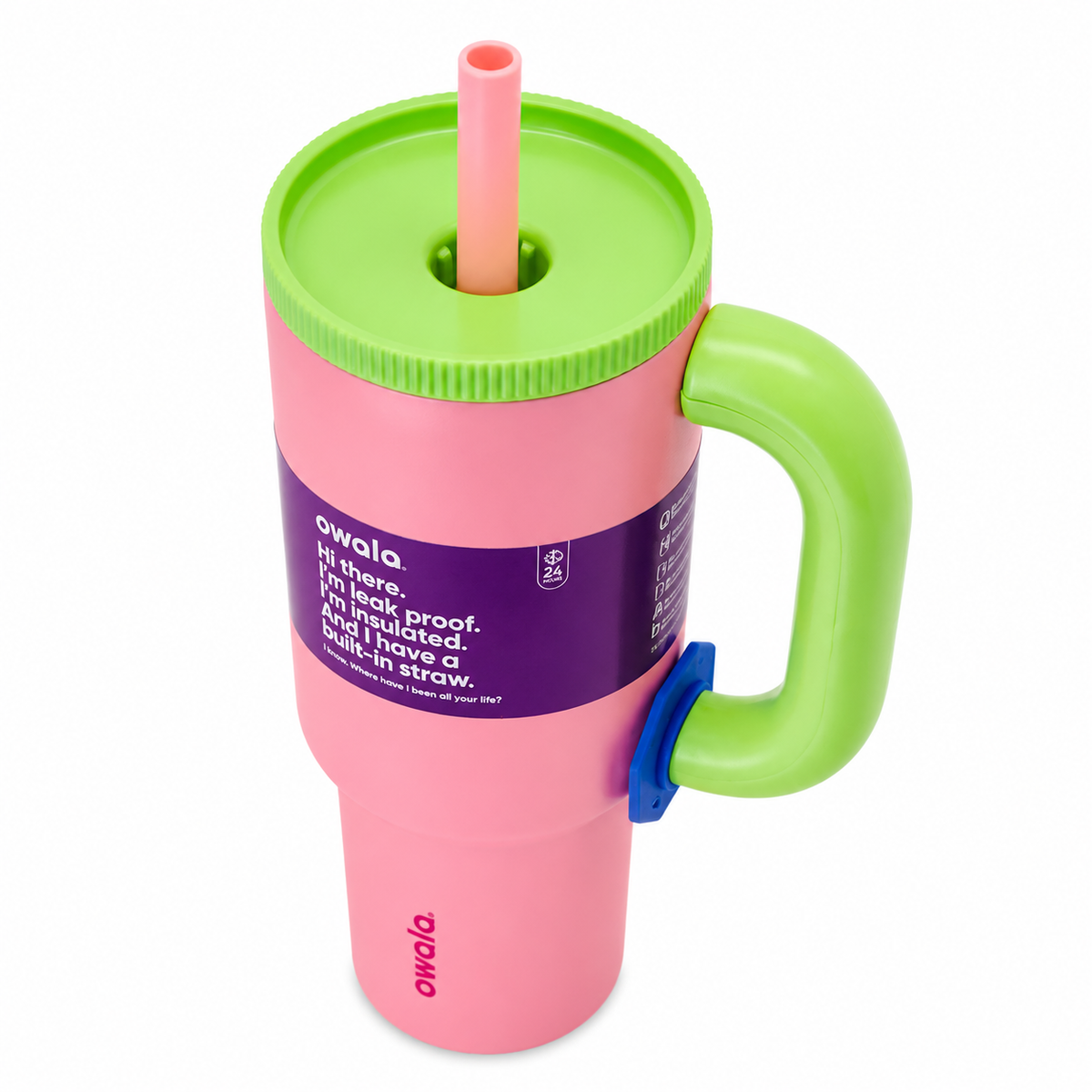 Owala Style 1250ml Insulated Tumbler with Built-In Straw & Handle Pink