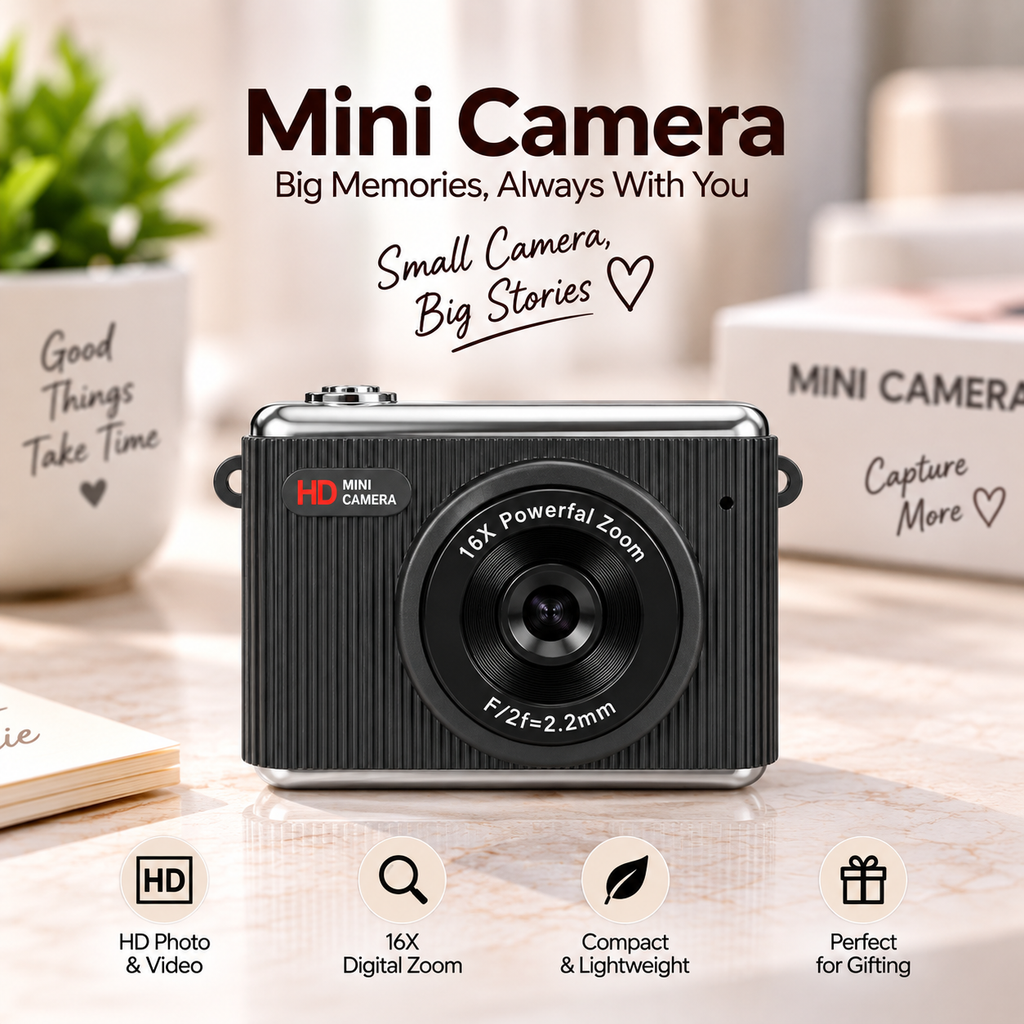 Mini Keychain Camera – HD Digital Camera with 16X Zoom (black)