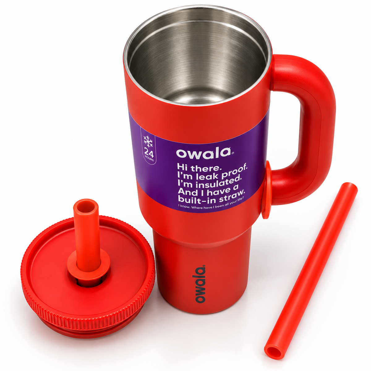 Owala Style 1250ml Insulated Tumbler with Built-In Straw & Handle Cherry Red