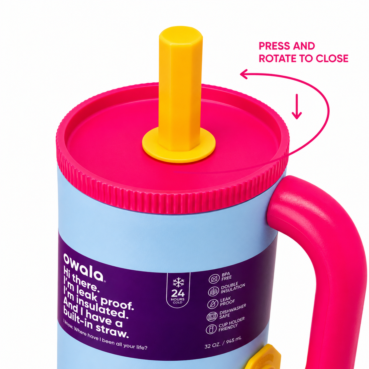 Owala Style 1250ml Insulated Tumbler with Built-In Straw & Handle Pink Sky blue