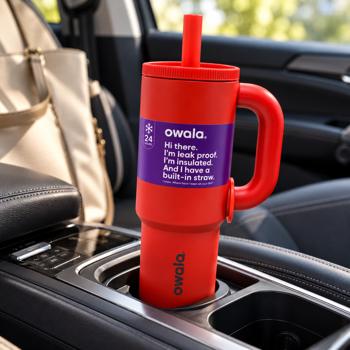 Owala Style 1250ml Insulated Tumbler with Built-In Straw & Handle Cherry Red