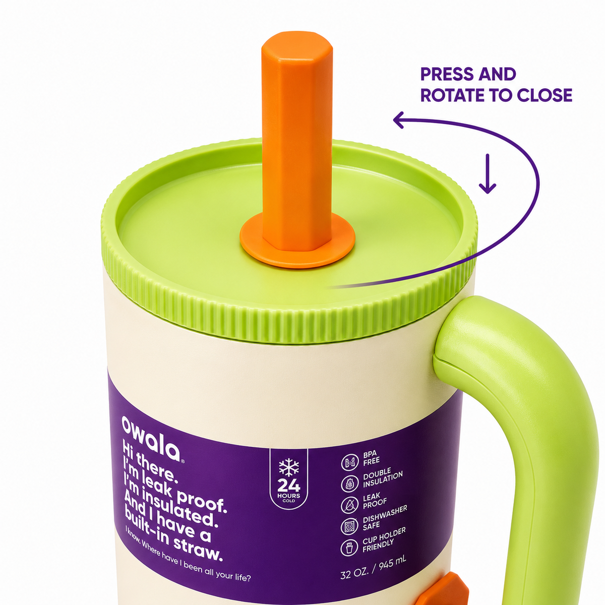Owala Style 1250ml Insulated Tumbler with Built-In Straw & Handle Cream