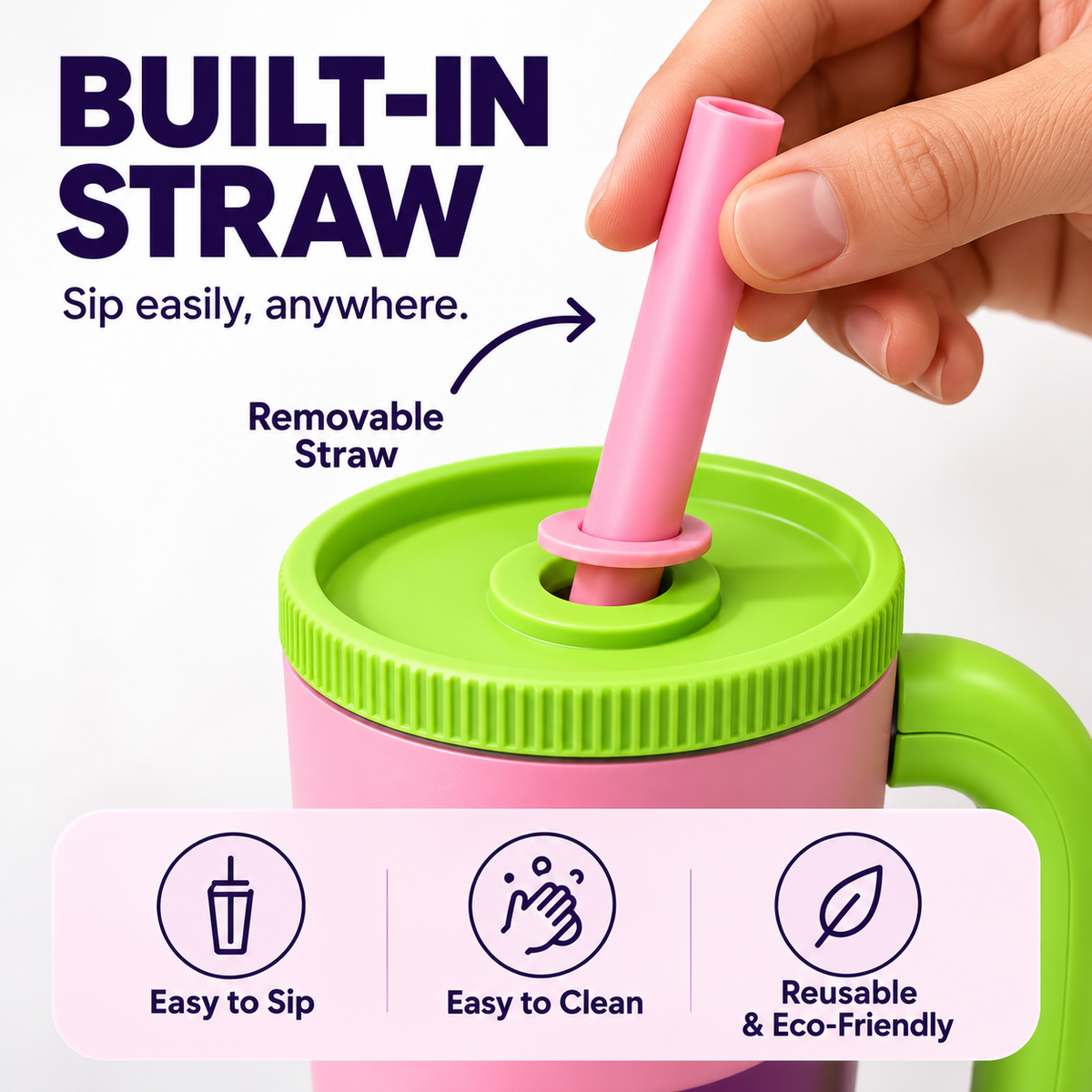 Owala Style 1250ml Insulated Tumbler with Built-In Straw & Handle Pink
