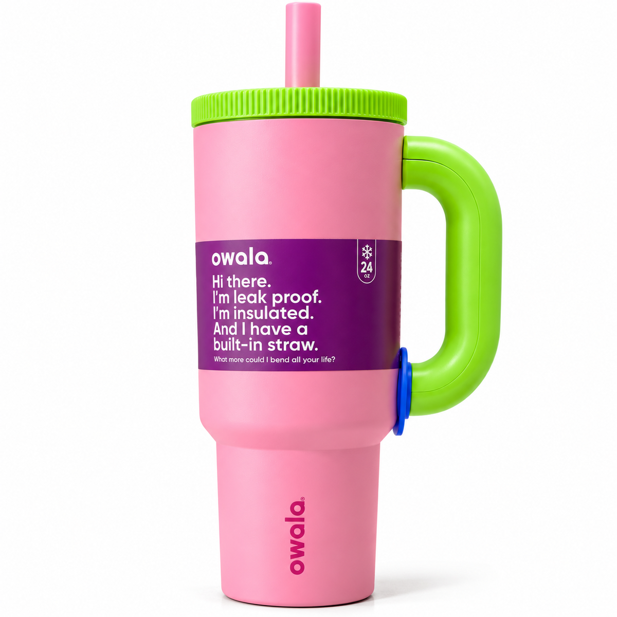 Owala Style 1250ml Insulated Tumbler with Built-In Straw & Handle Pink