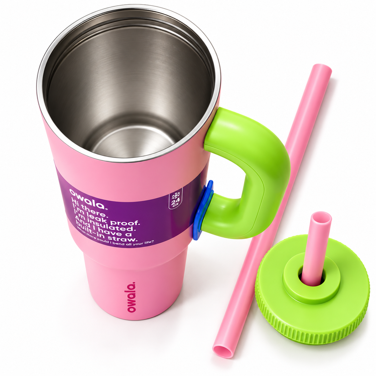 Owala Style 1250ml Insulated Tumbler with Built-In Straw & Handle Pink
