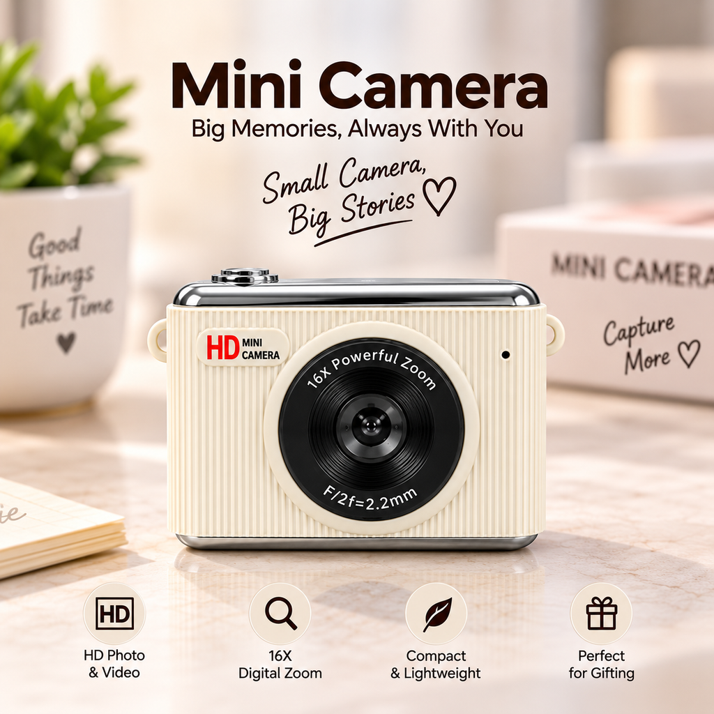 Mini Keychain Camera – HD Digital Camera with 16X Zoom (white)